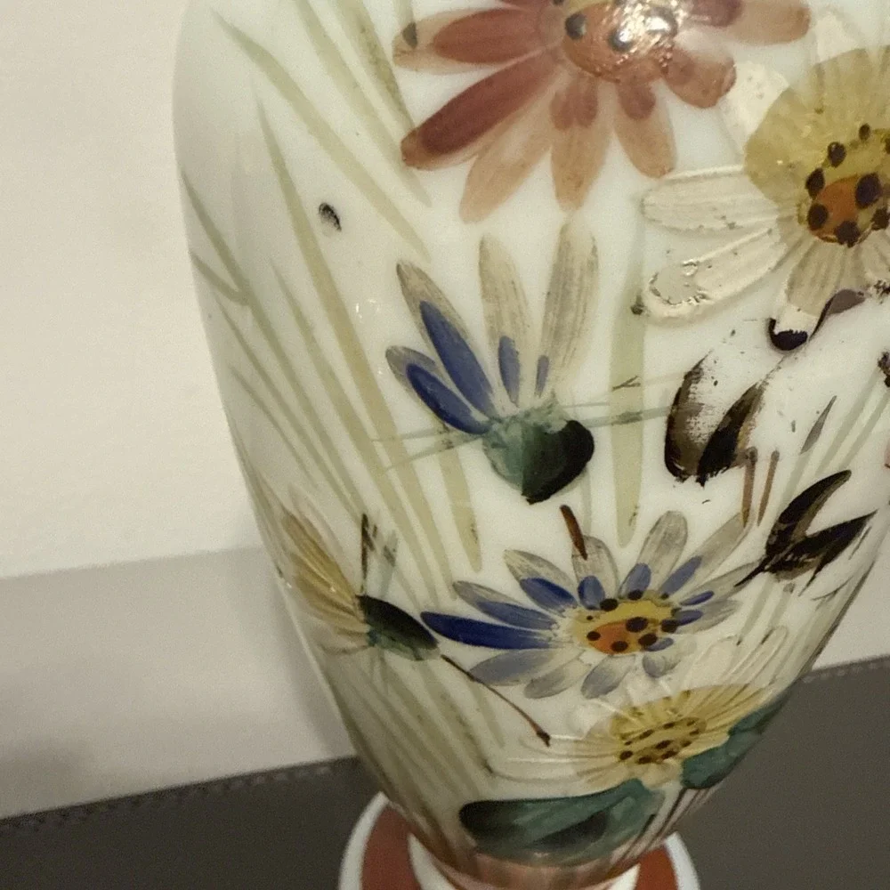 Vintage Hand Painted Porcelain Vase Birds Floral Motif Asian Style 8.5